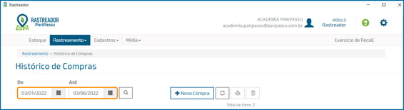 seleção de período para consulta