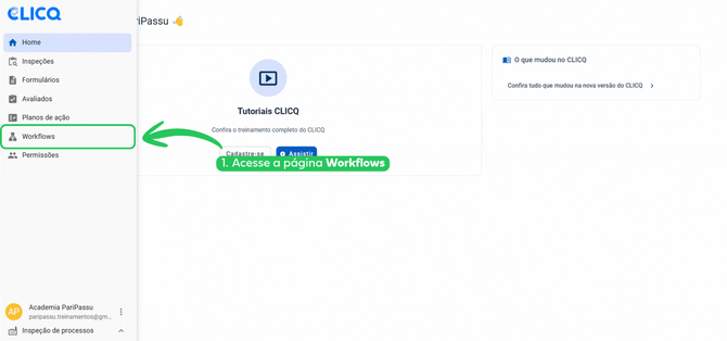 Acesse a página Workflows