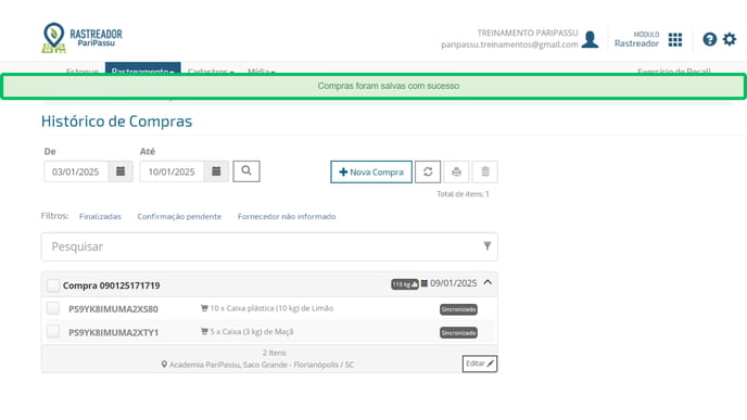 Como registrar uma compra no Rastreador PariPassu