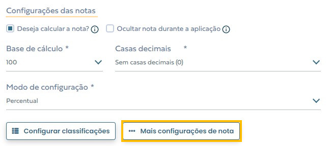 configurações de notas