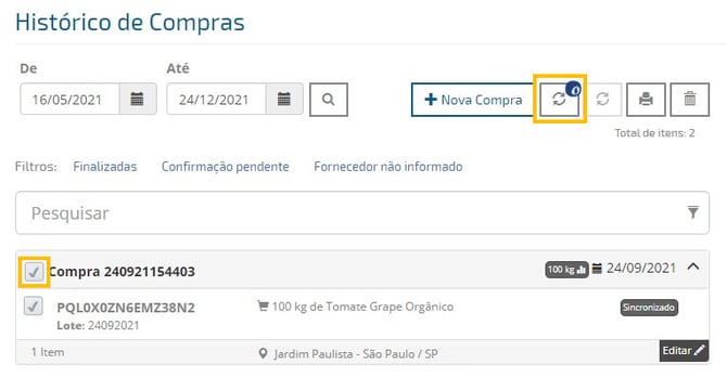 histórico de compras