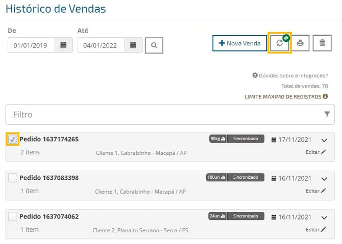 histórico de vendas sankhya