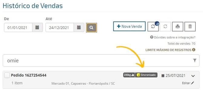 histórico de vendas