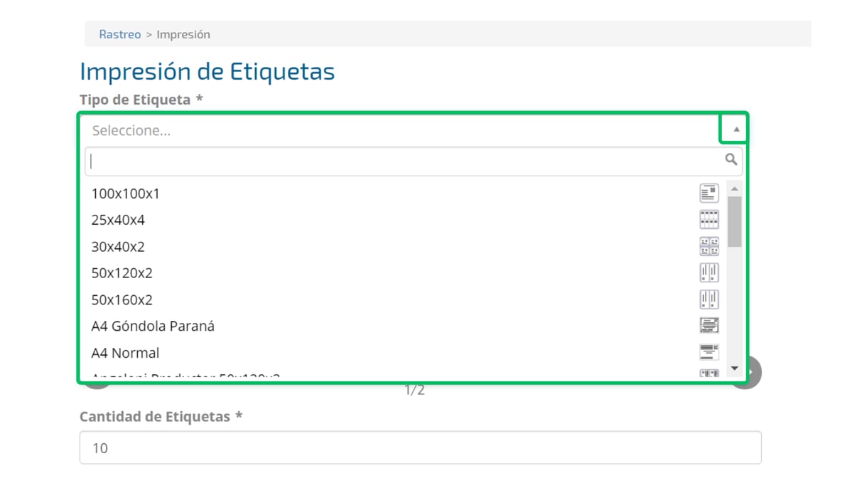 Imprimiendo etiquetas en el Rastreador PariPassu